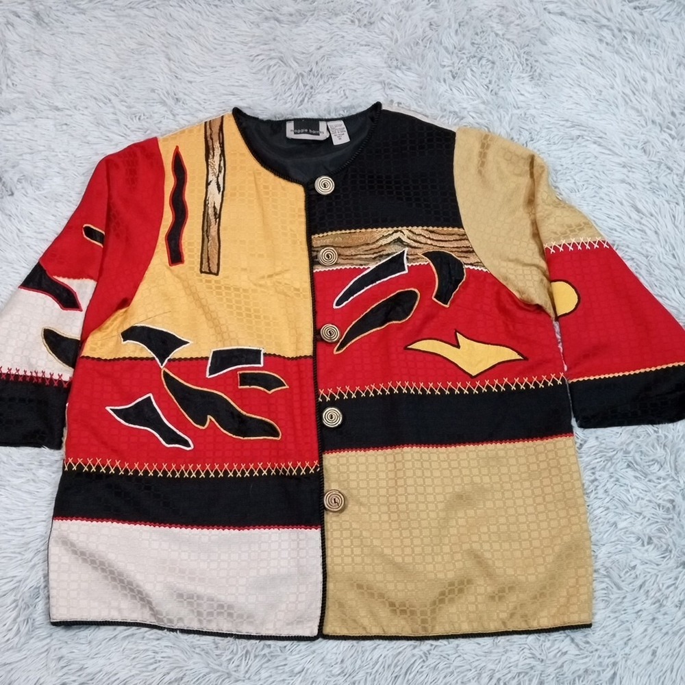Maggie Barnes Womens Jacket Blazer Multicolor Plus 1X Button Up Embroidered